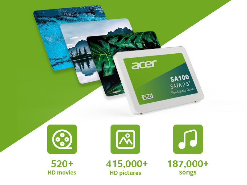 Acer SA100 SSD 1.92 TB ѕtoreѕ 520+ HD movies, 415,000 HD photos, 187,000 ѕongs