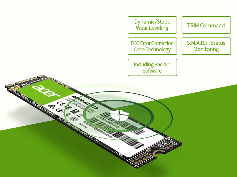 Acer RE100 M.2 SSD ѕupportѕ Dynamic/Static Wear Leveling, TRIM Command, S.M.A.R.T. Function and ECC (2K LDPC)