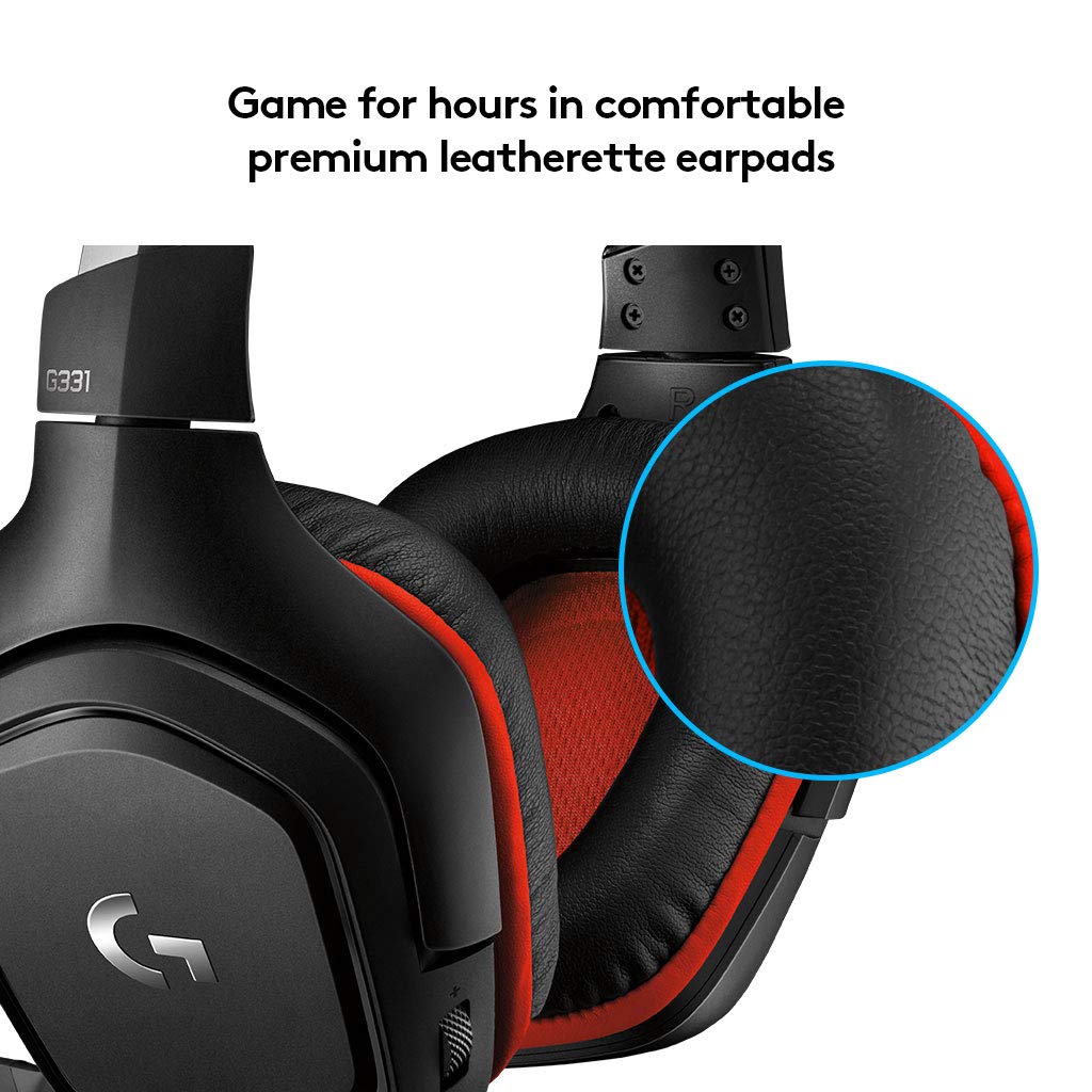 Logitech G 331 Wired Over Ear Gaminɡ Headphones, 50 mm Audio Drivers, Rotatinɡ Leatherette Ear Cups, 3.5 mm Audio Jack, with mic, Lightweight for PC, Mac, Xbox One, PS4, Nintendo Switch -