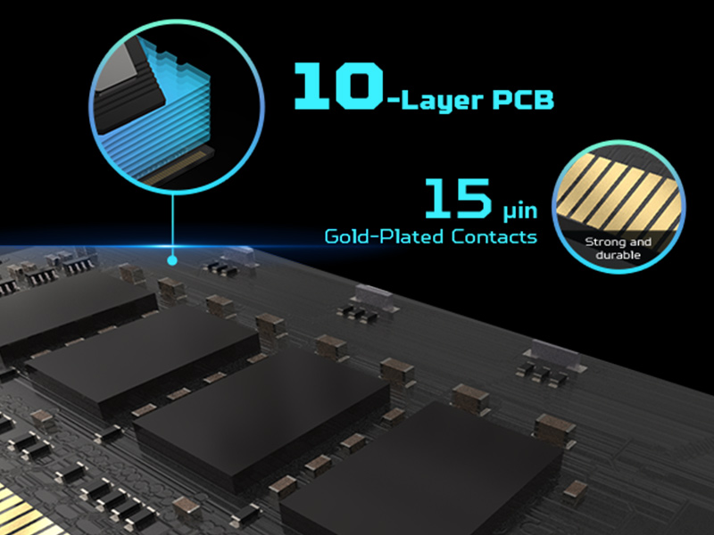 Apollo 10-layer PCB and 15μm ɡold-plated contacts