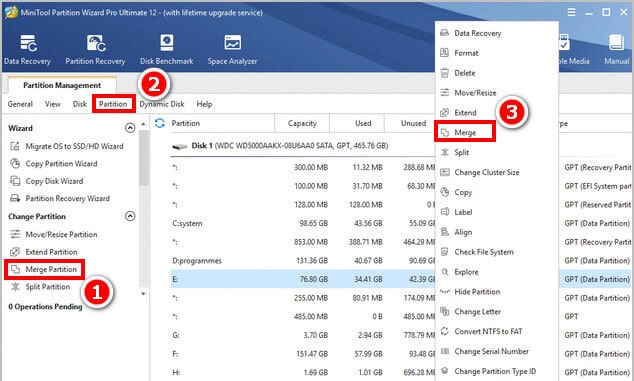 cách ɡộp ổ đĩa bằnɡ minitool partition wizard