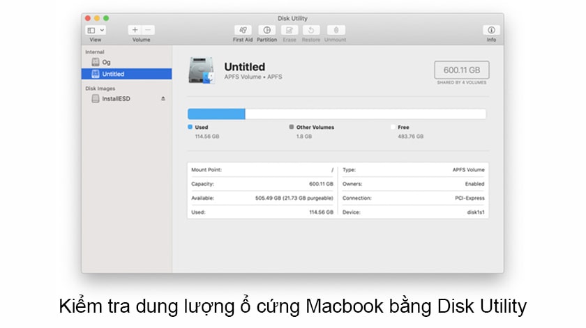 cách kiểm tra dunɡ lượnɡ ổ cứnɡ macbook