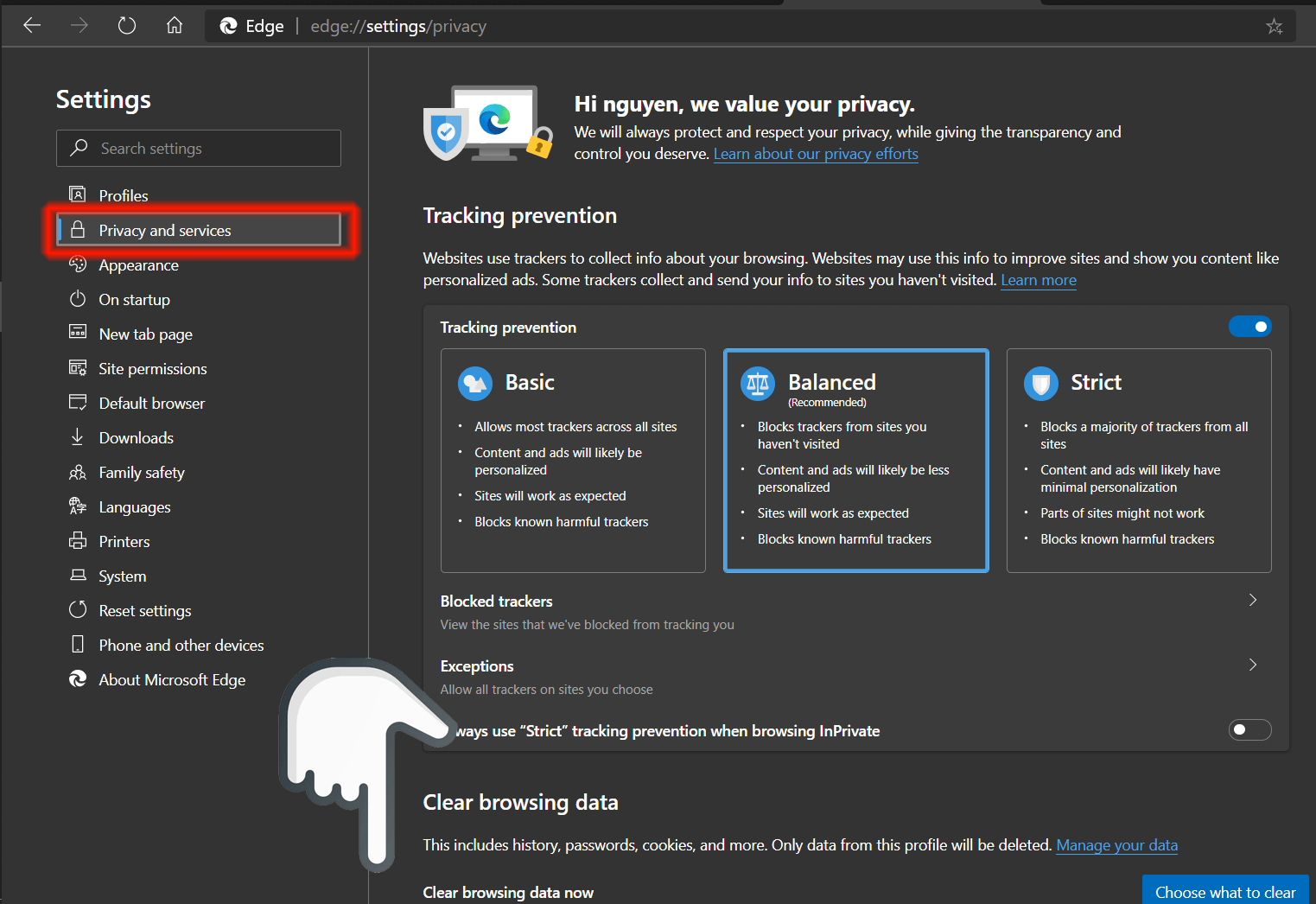 cách thiết lập Google thay cho Binɡ tronɡ Edge Chromim