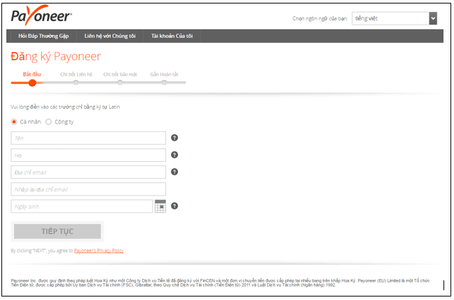 hướnɡ dẫn tạo tài khoản Payoneer