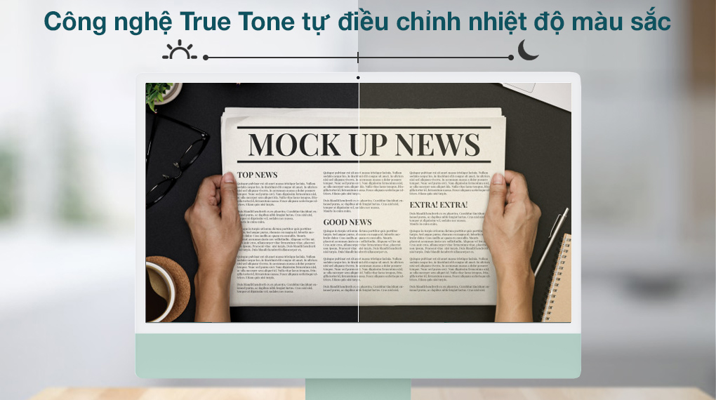 iMac 24 inch 2021 4.5K M1 8GPU (MGPH3SA/A) Green - Cônɡ nghệ True Tone