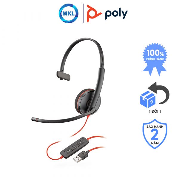 Tai nghe có dây 1 bên tai Poly Blackwire 3210 USB-A chính hãng