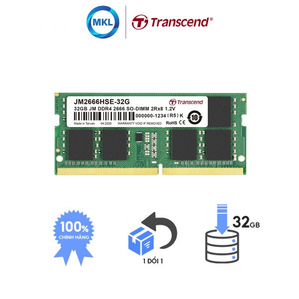 Ram Laptop Transcend JetRam DDR4 32GB 2666Mhz SO-DIMM chính hãng