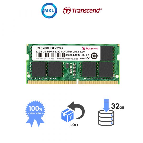 Ram Desktop Transcend JetRam DDR4 32GB 3200Mhz SO-DIMM chính hãng