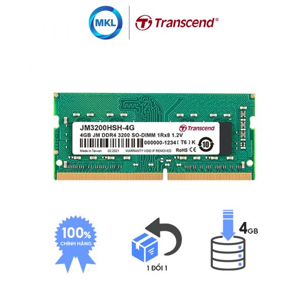 Ram Laptop Transcend JetRam DDR4 4GB 3200Mhz SO-DIMM chính hãng