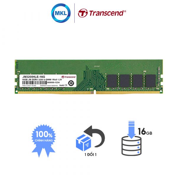 Ram PC Transcend DDR4 16GB 3200Mhz U-DIMM chính hãng