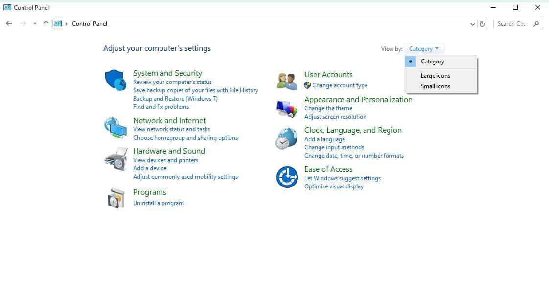 large-icons control panel khắc phục sự cố chuột