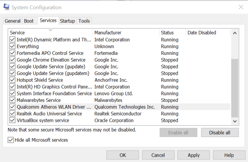 system-configuration-disable-enable-service1s cấu hình - Vô hiệu hóa - Bật dịch vụ