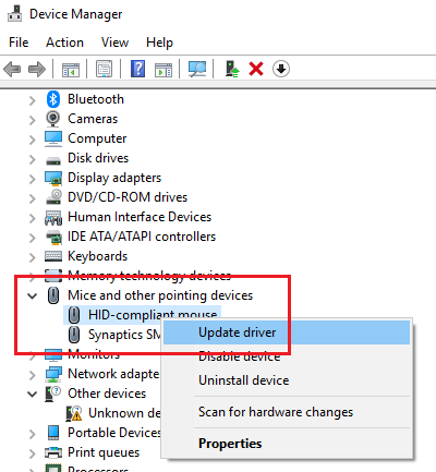 update-mouse-drivers Nút chuột giữa không hoạt động Windows 10