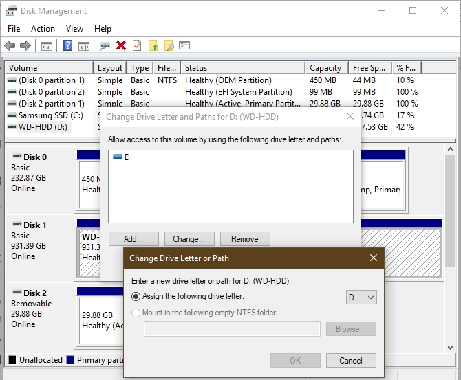 windows-disk-management-assign-drive-letter đặt tên ổ đĩa sửa lỗi máy tính