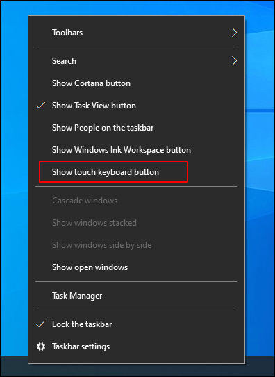 windows-show-touch-keyboard-button hiển thị keyboard