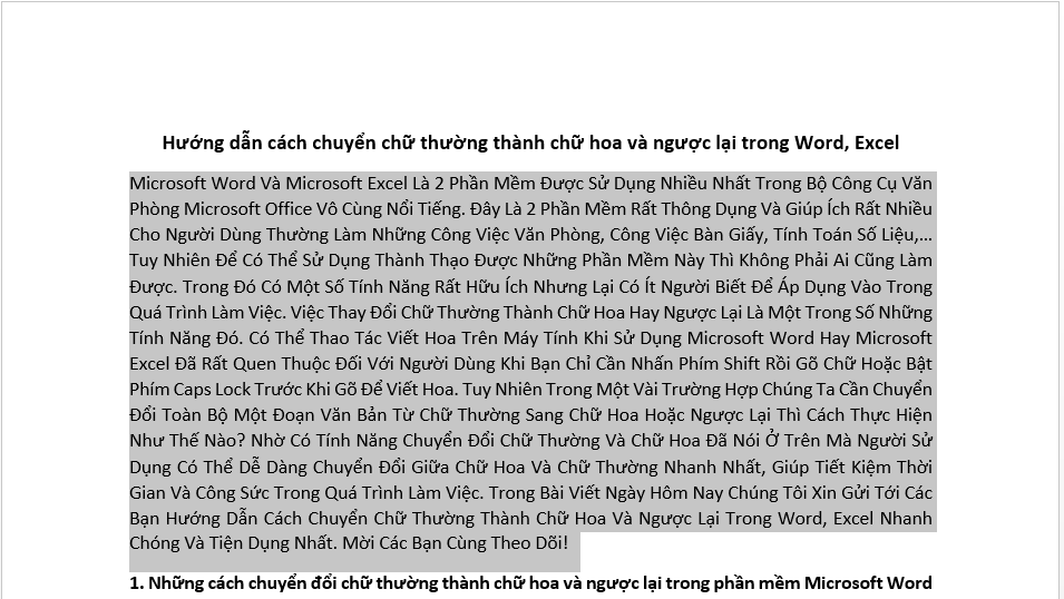 chuyển chữ thường thành chữ hoa trong word excel