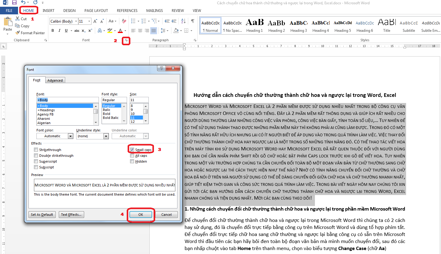 chuyển chữ thường thành chữ hoa trong word excel