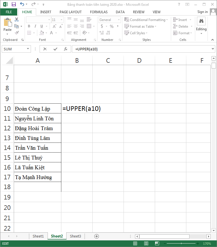 chuyển chữ thường thành chữ hoa trong word excel
