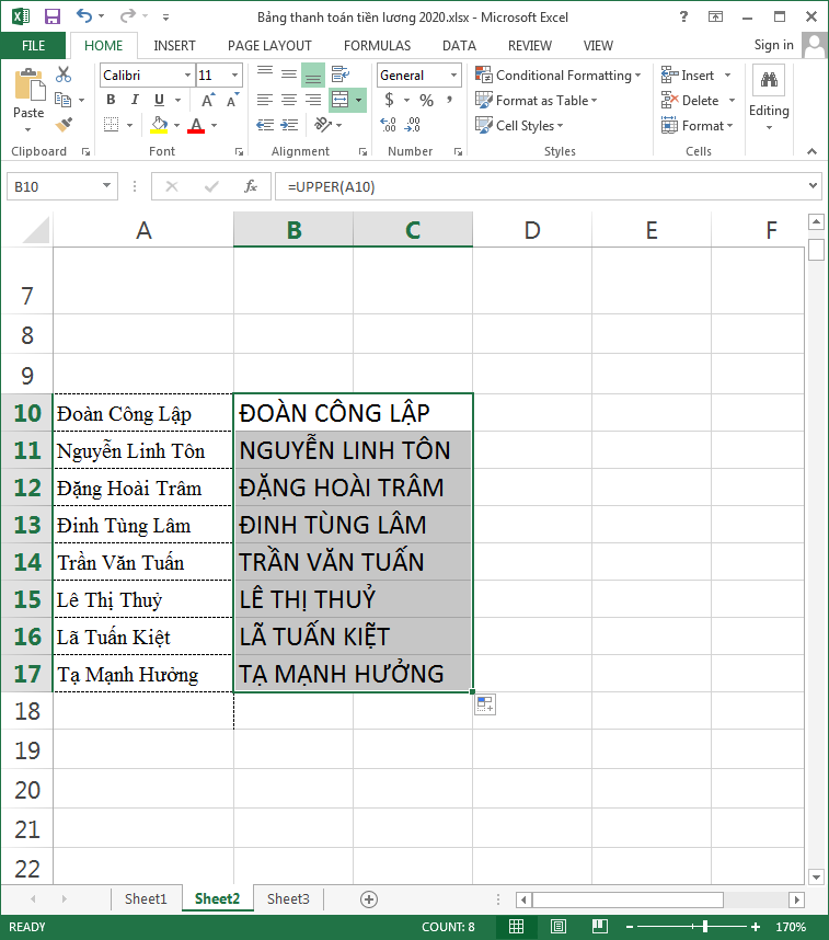 chuyển chữ thường thành chữ hoa trong word excel