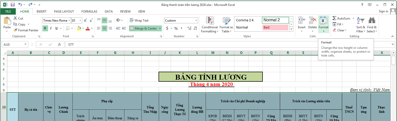 Cách giãn dòng trong Excel