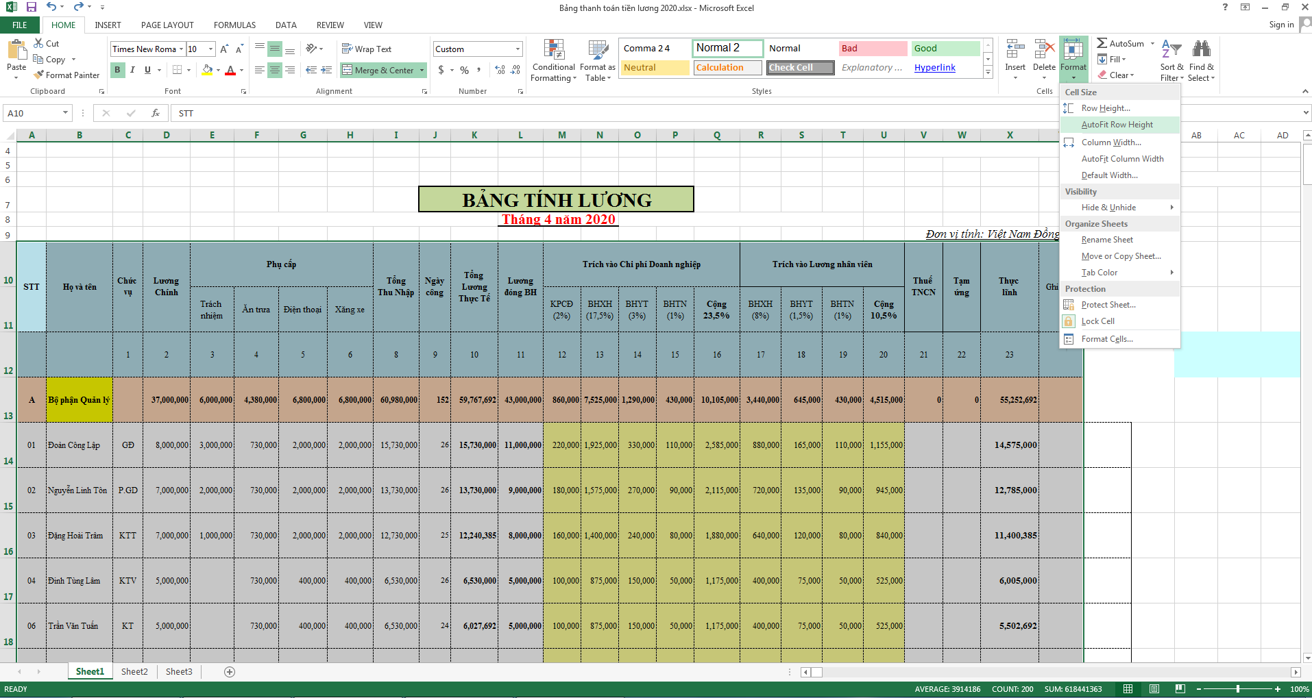 Cách giãn dòng trong Excel