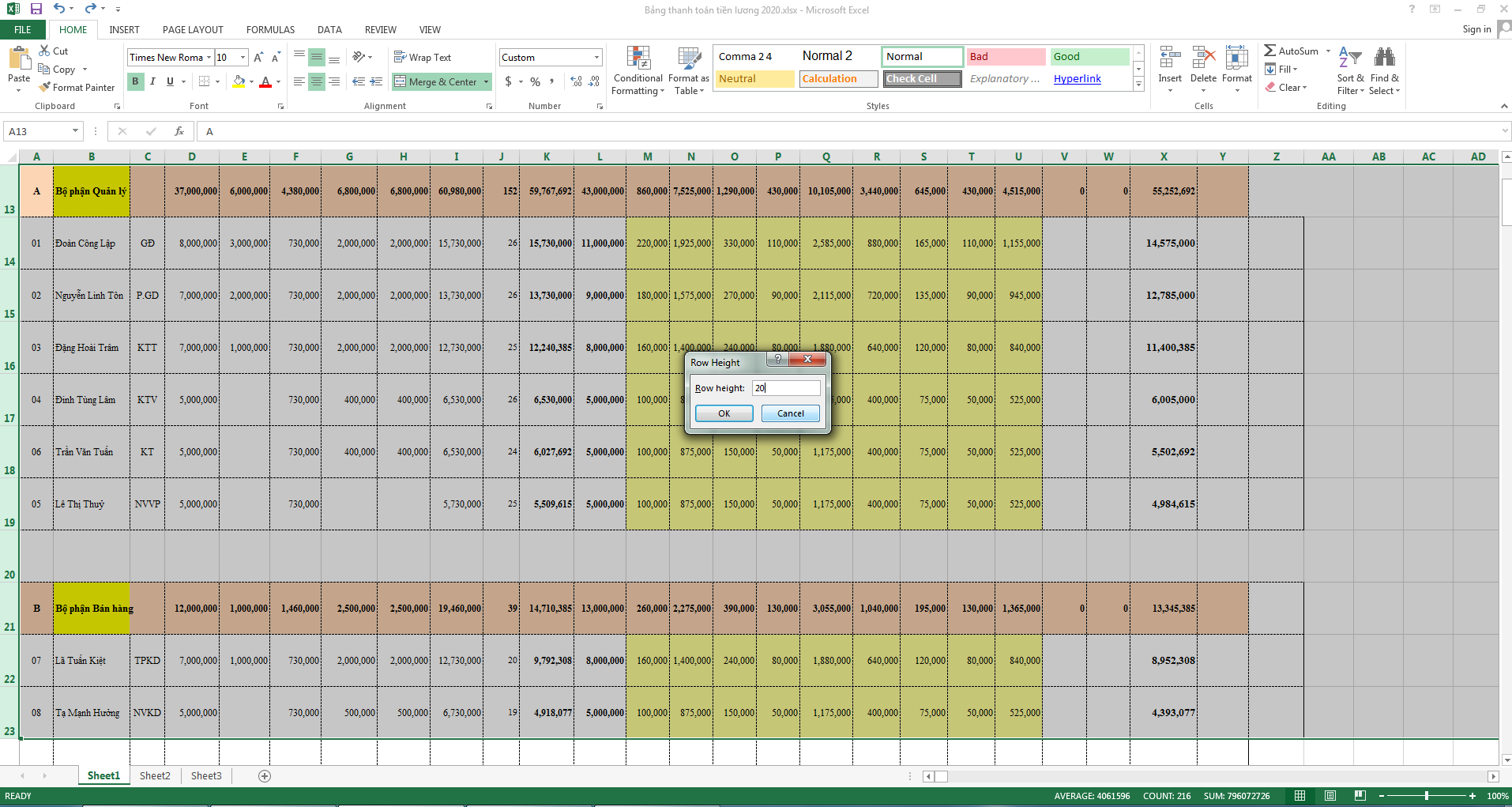 Cách giãn dòng trong Excel