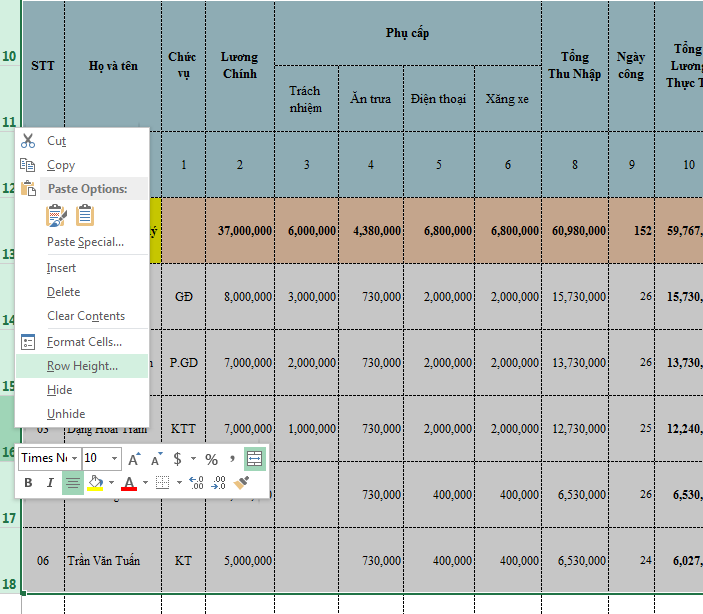 Cách giãn dòng trong Excel