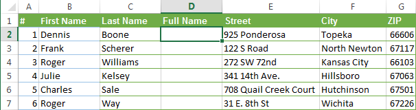 Hợp nhất hai cột bằng cách sử dụng công thức Excel