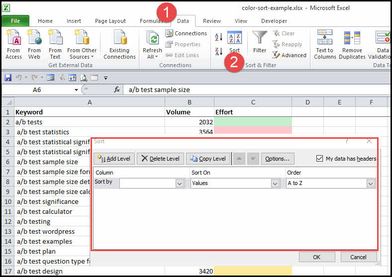 cach-sap-xep-cac-cot-excel-theo-mau-sac2 hộp thoại bật lên sẽ xuất hiện
