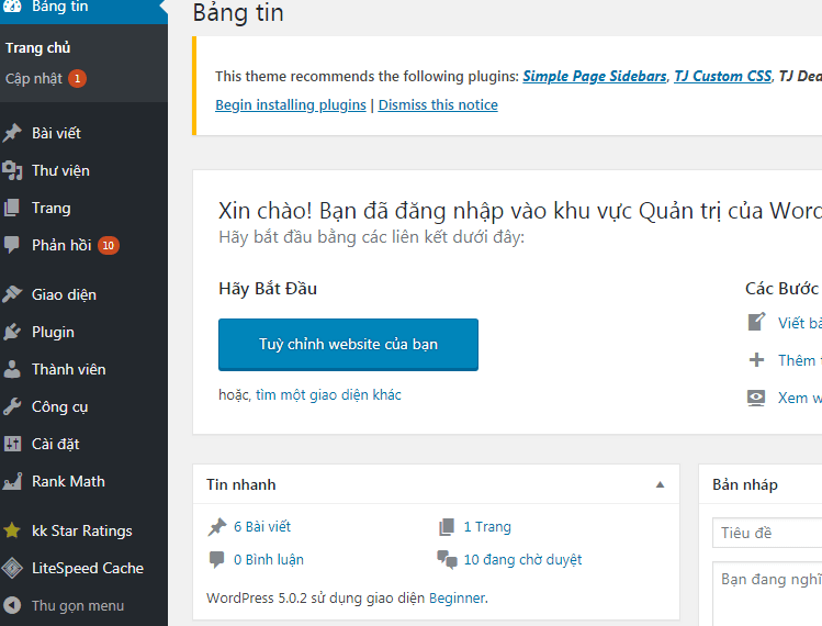 Hướng dẫn 2 cách cài đặt Theme WordPress giống demo cho Newbie 1 cài đặt Theme WordPress trong Dasboard bằng Search Theme