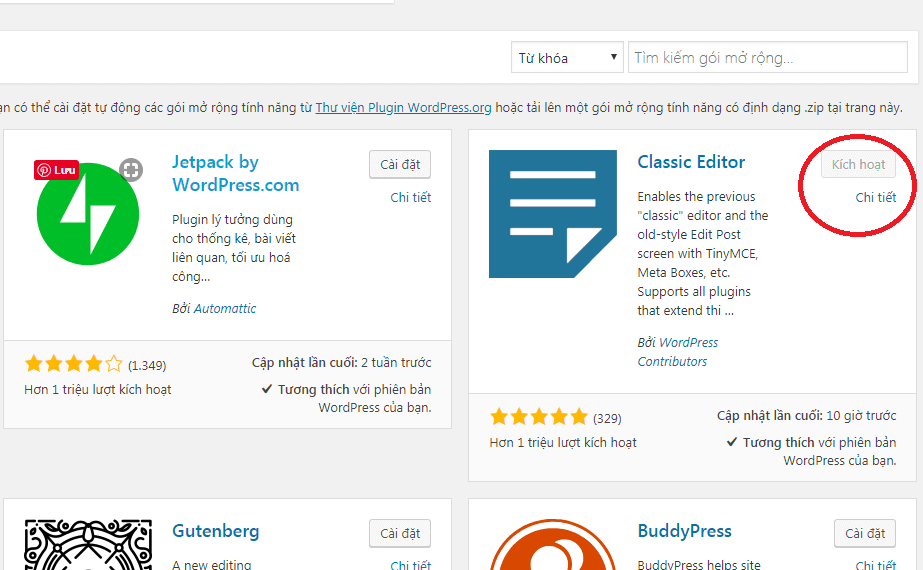 wordpress 5.0 có gì mới? cái đặt plugin classic editor
