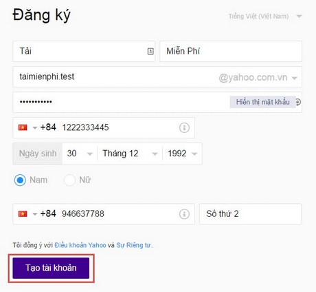 Đăng ký Yahoo Tiếng Việt nhanh nhất và mới nhất chỉ trong 5 Phút. 2 tao nick yahoo