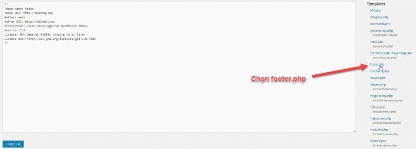 6 Bước Cài đặt Tawk.to - Plugin hỗ trợ trực tuyến cho WordPress 1 Dánh code vào Footer.php
