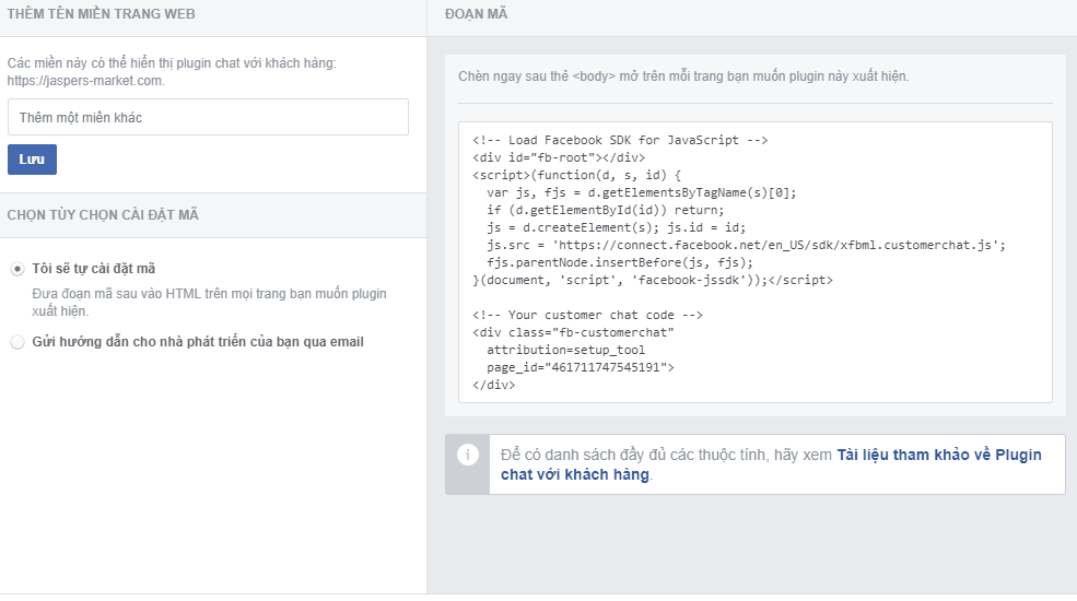 Tích hợp Facebook Chat vào Website WordPress với 7 bước 6 hoan tat qua trinh thiet lap va cai dat