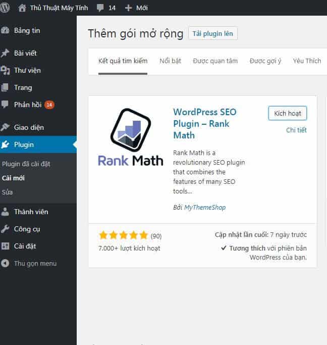 5 bước cài đặt Plugin Rank Math SEO trong WordPress 2 kích hoạt plugin rank math seo