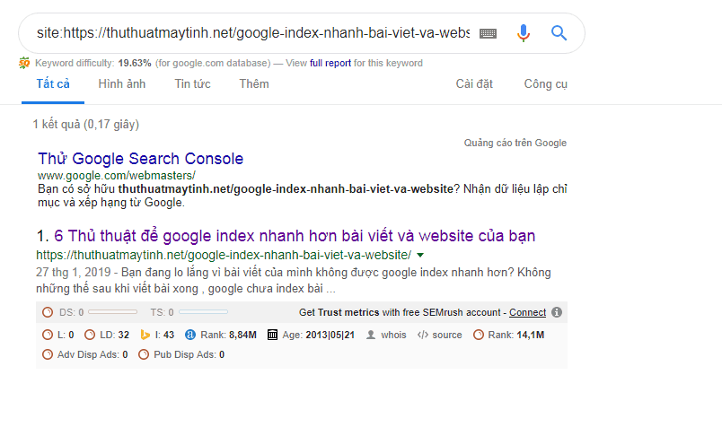 6 Thủ thuật để google index nhanh bài viết và website của bạn 3 kiem tra google index hay chua