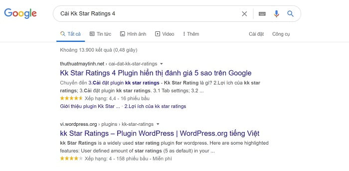 Cài đặt Kk Star Ratings - Plugin đánh giá bài viết 5 sao WordPress 1 kk star ratings