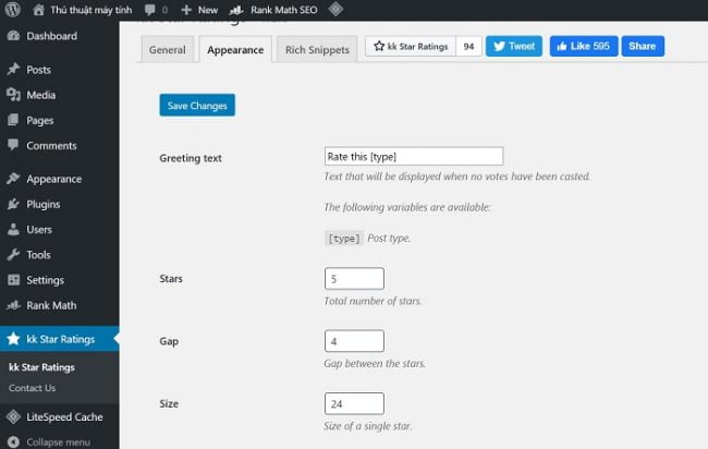Cài đặt Kk Star Ratings - Plugin đánh giá bài viết 5 sao WordPress 6 kk star ratings 3