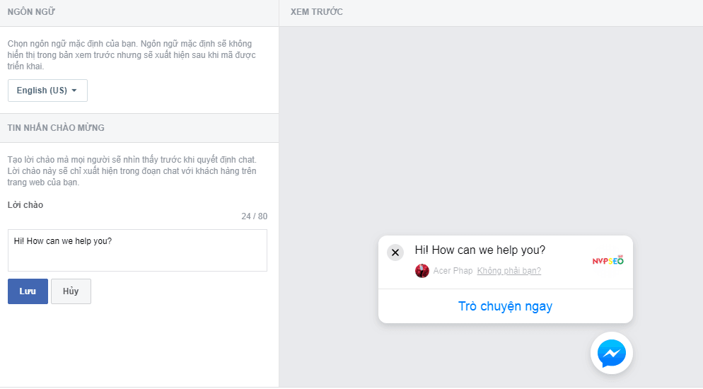 Tích hợp Facebook Chat vào Website WordPress với 7 bước 4 thiet lap doan chat voi khach hang